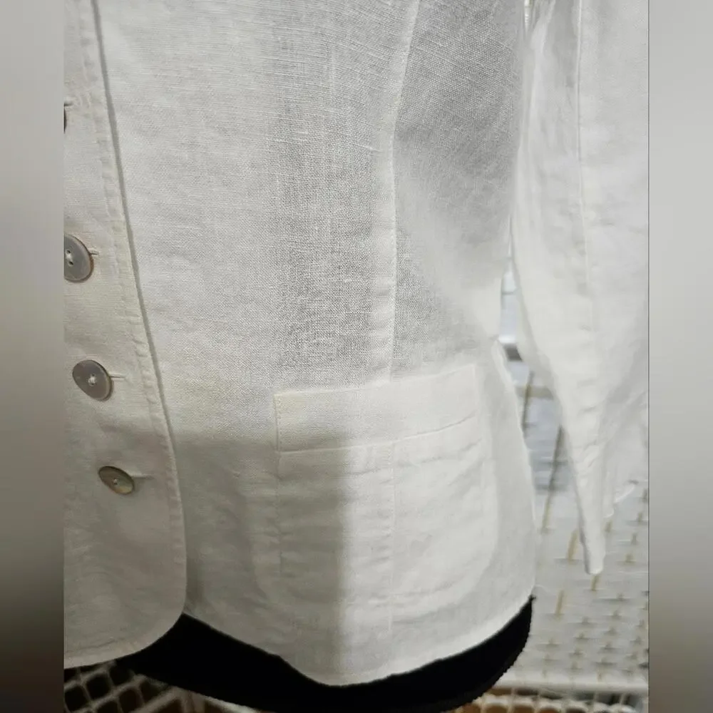 🧨 Talbots Ivory Irish Linen Ruffle Sleeve Button Down Blouse - Picture 4 of 11